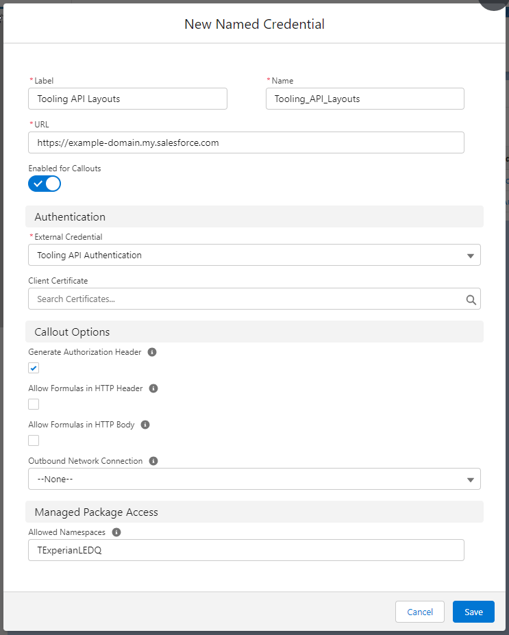 New Named Credentials Modal