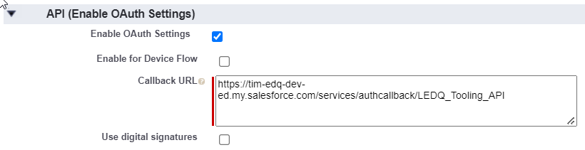 Callback URL field